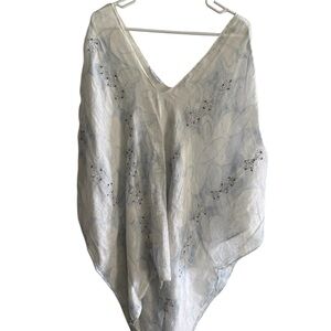 Flowy White and light blue Poncho Top. This is so beautiful!  One size